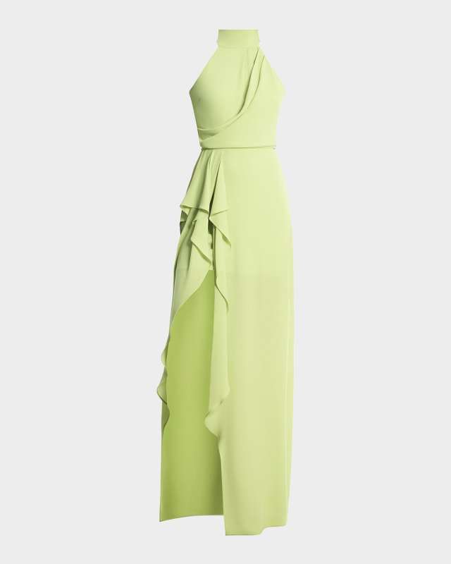 Mock-Neck Draped Slit Gown